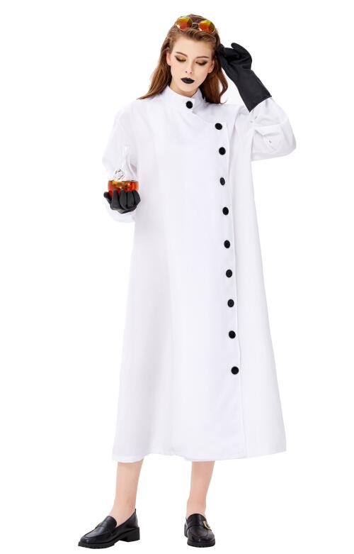 F1937 3pcs Unisex Crazy Scientist White Long Robe Halloween Cosplay Costume